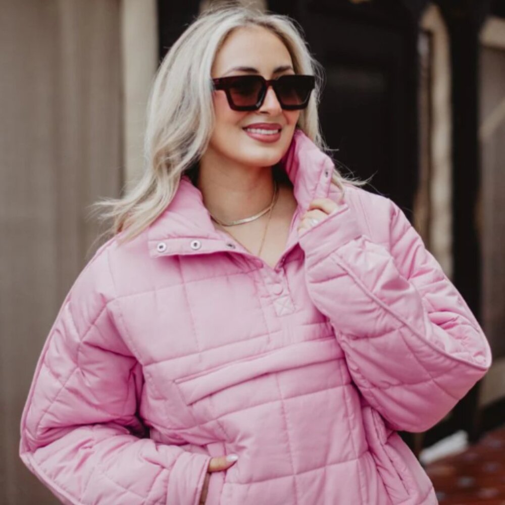 Katydid Light Pink Puffer Pullover Jacket